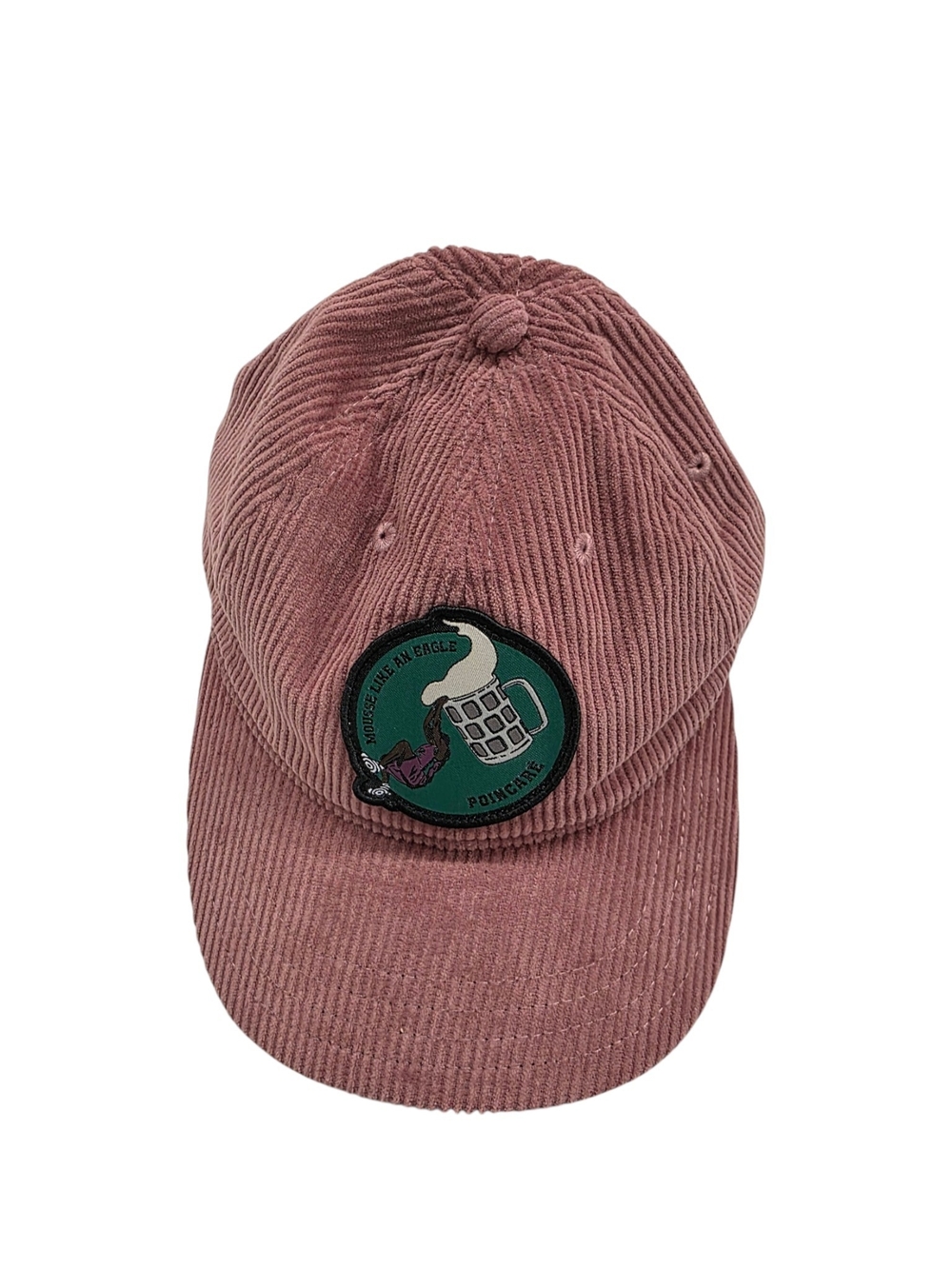 Corduroy Baseball Cap with Embroidered Patch - Dusty Rose